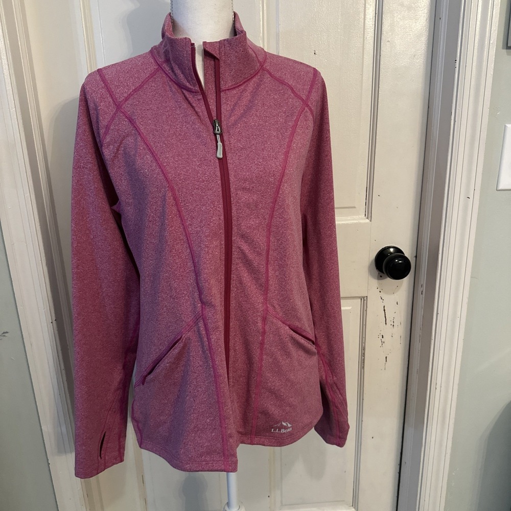 LL Bean Jacket Full Zipper Mock Neck Pockets Size Women's Large Pink